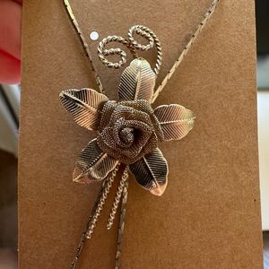 Vintage floral bolo slide necklace, Adjustable lariat long necklace mesh rose